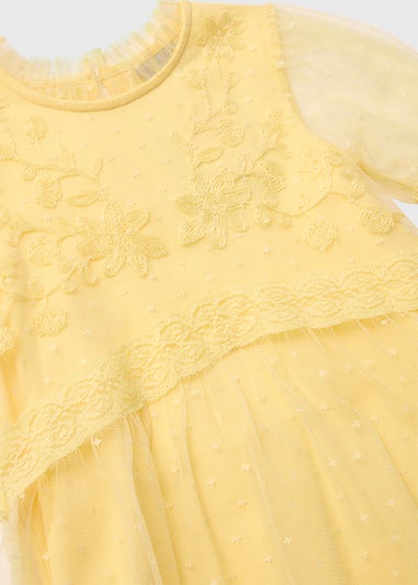 Girls Yellow Mesh Floral Dress (7-13yrs)