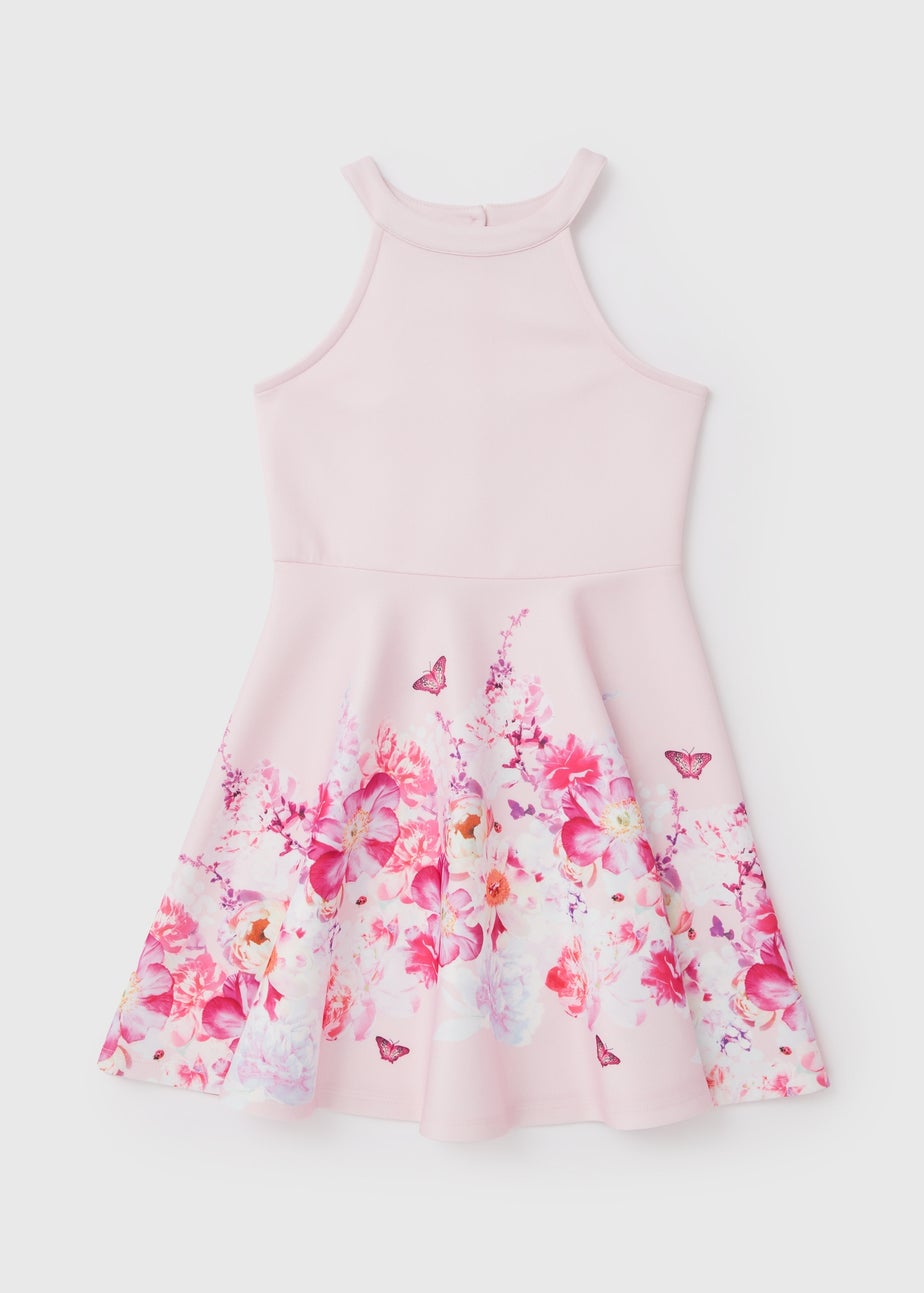 Girls Pink Scuba Halter Neck Dress (7-13yrs)