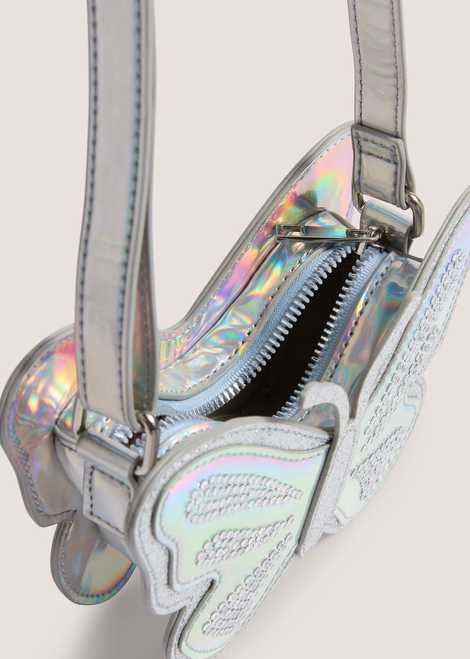 Girls Silver Butterfly Crossbody Bag