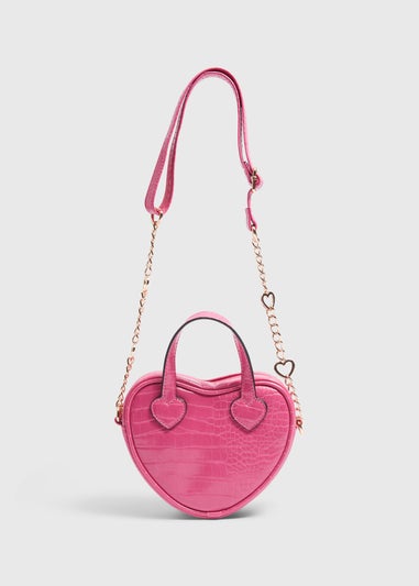Girls Pink Heart Croc Crossbody Bag (16cmx19cmx5.5cm)