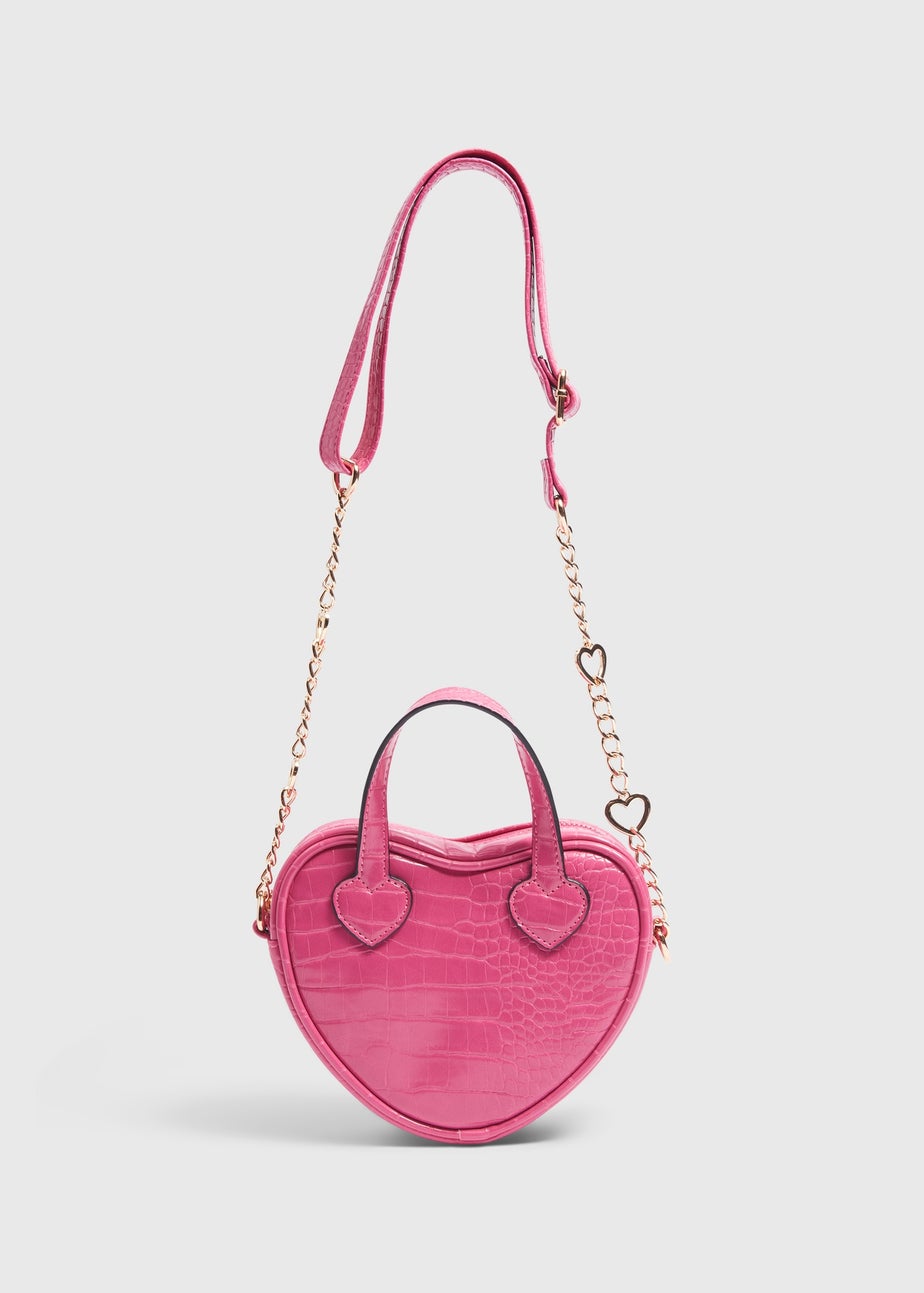 Girls Pink Heart Croc Crossbody Bag (16cmx19cmx5.5cm)