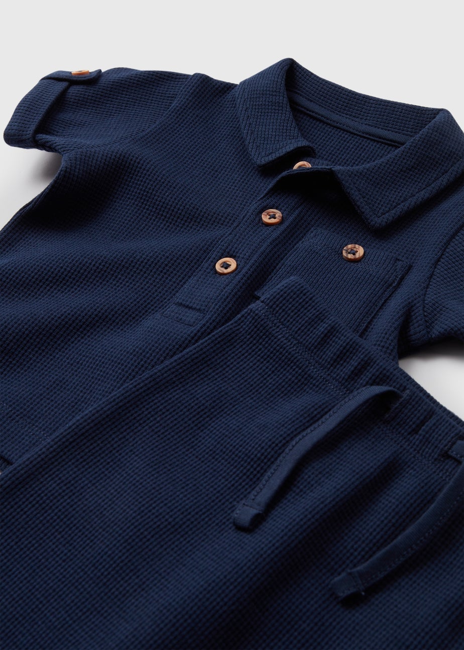 Baby Navy Preppy Boy Waffle Polo Set (Newborn- 23mths)
