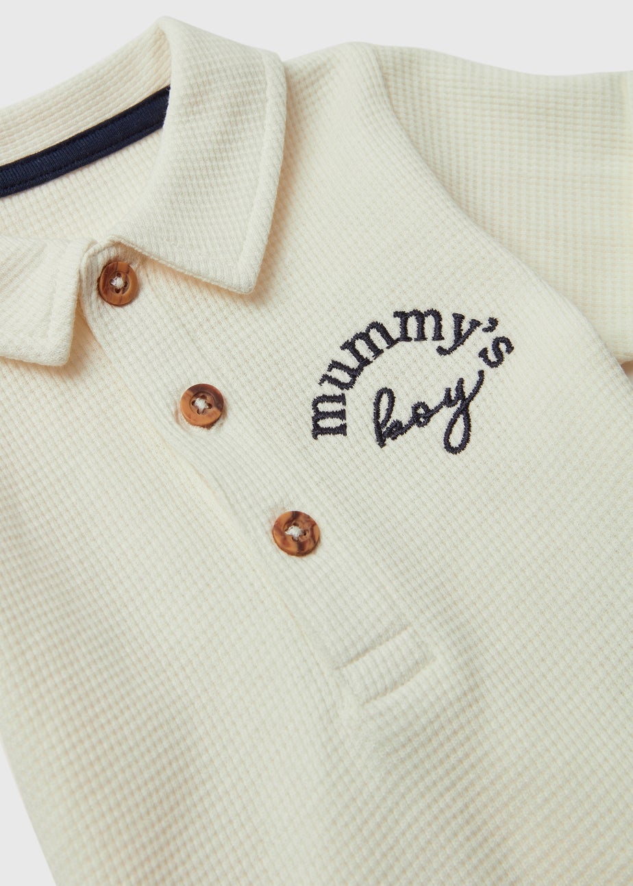 Boys Cream Mummy's Boy Waffle Polo Set (Newborn-23mths)