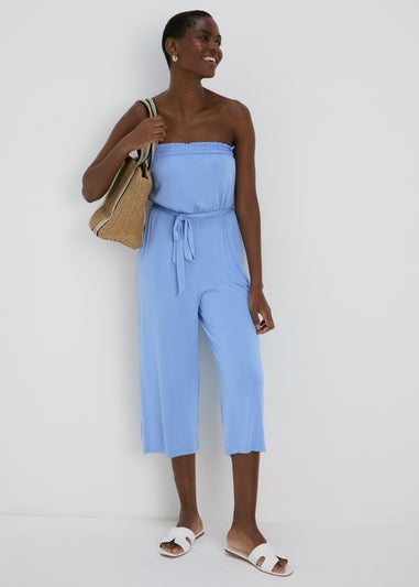 Blue Bandeau Jersey Jumpsuit