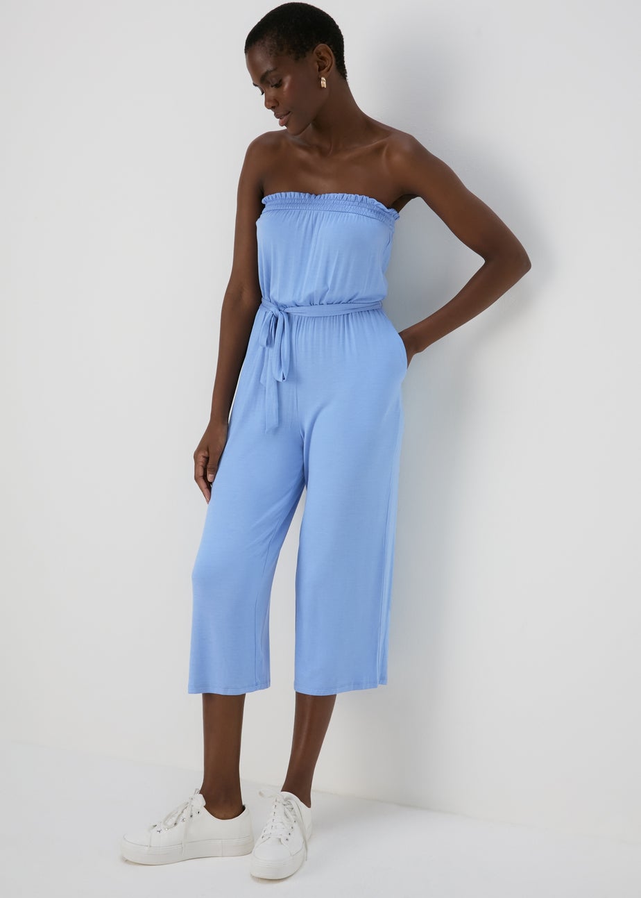 Blue Bandeau Jersey Jumpsuit