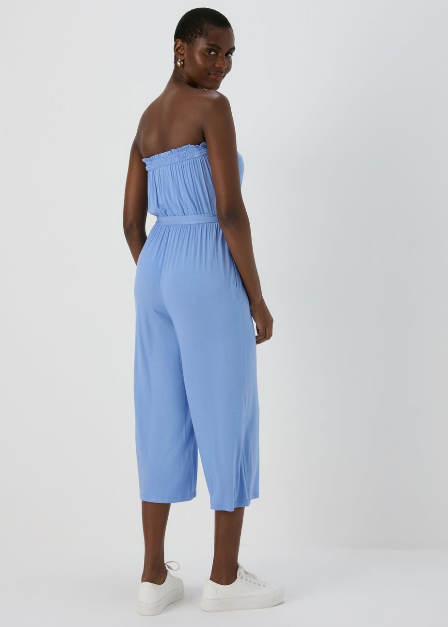 Blue Bandeau Jersey Jumpsuit