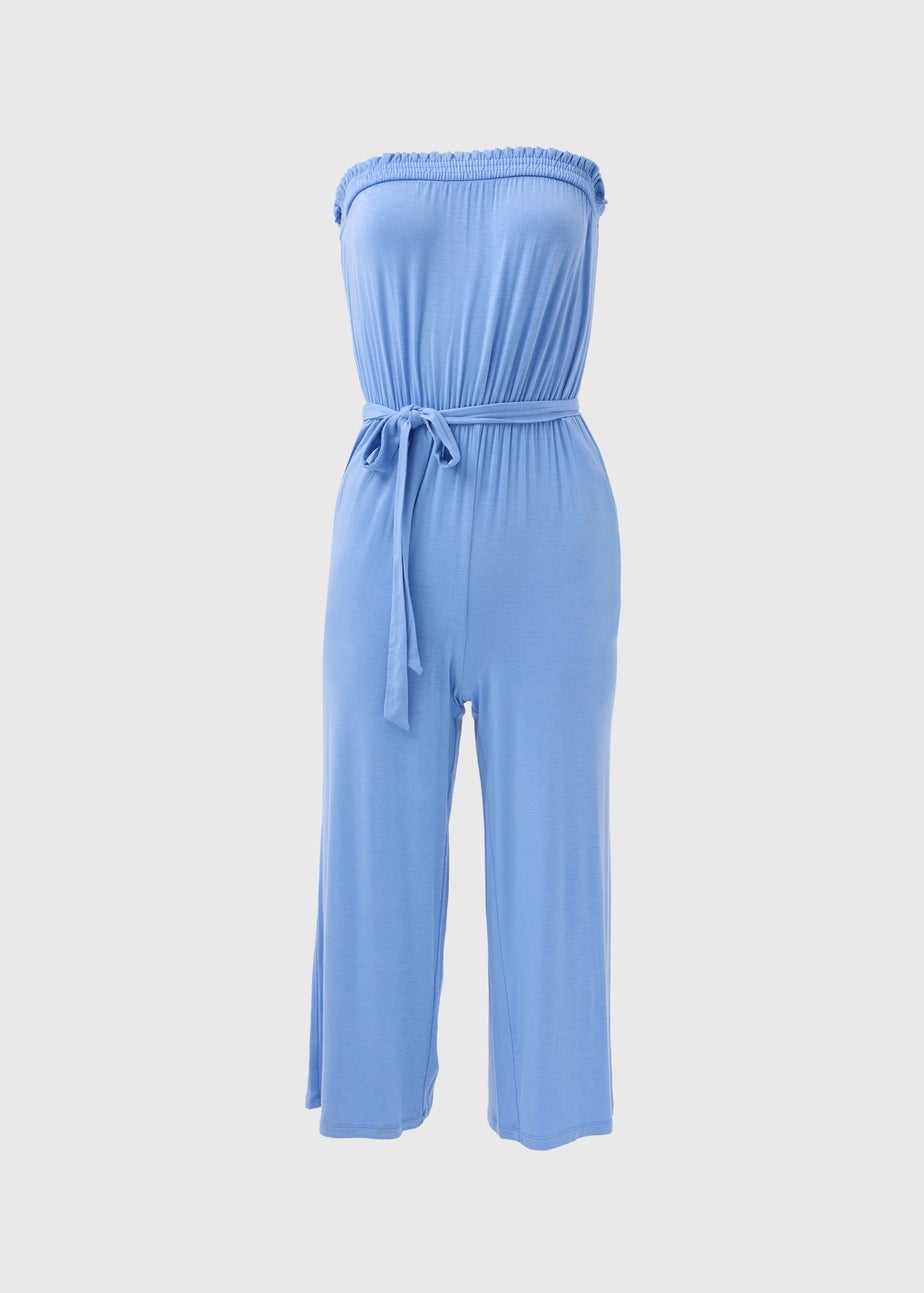 Blue Bandeau Jersey Jumpsuit