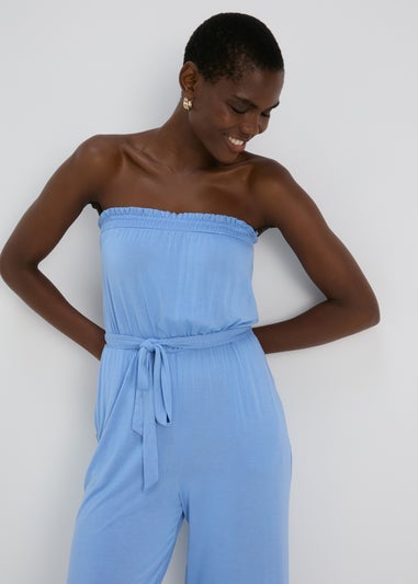 Blue Bandeau Jersey Jumpsuit
