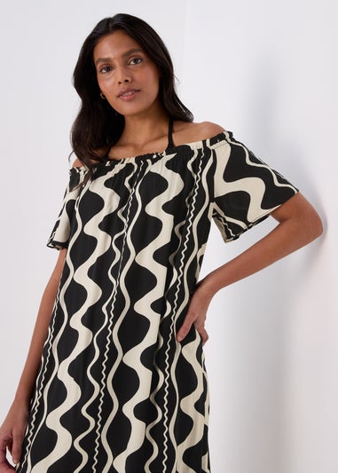 Black Mono Swirl Barbot Viscose Mini Dress