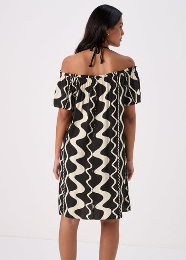 Black Mono Swirl Barbot Viscose Mini Dress
