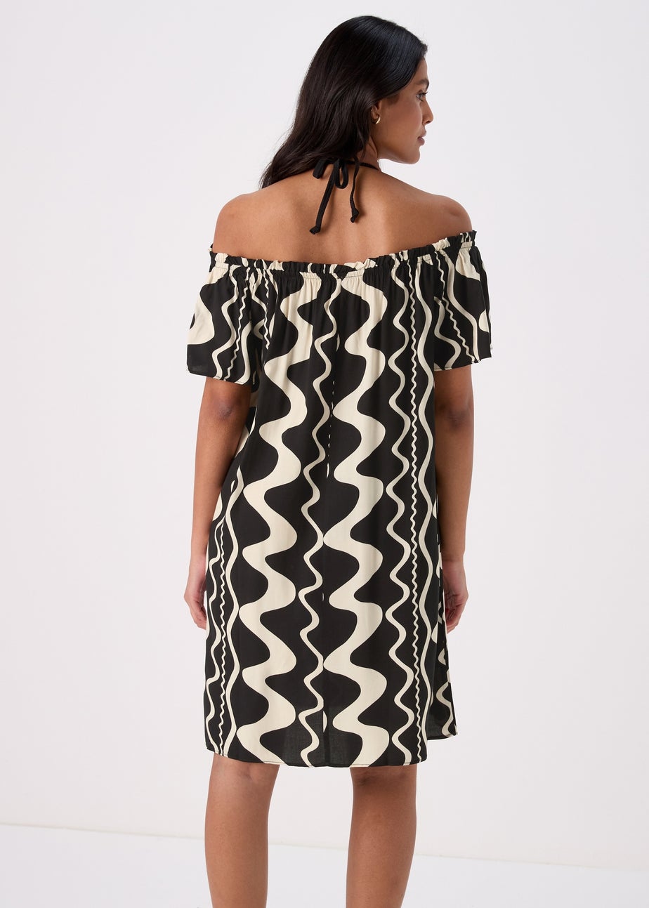 Black Mono Swirl Barbot Viscose Mini Dress