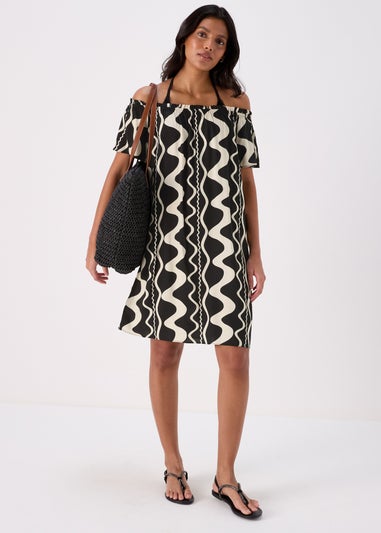 Black Mono Swirl Barbot Viscose Mini Dress