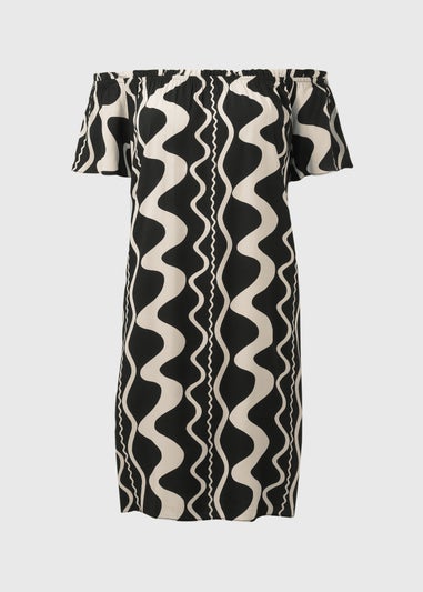 Black Mono Swirl Barbot Viscose Mini Dress