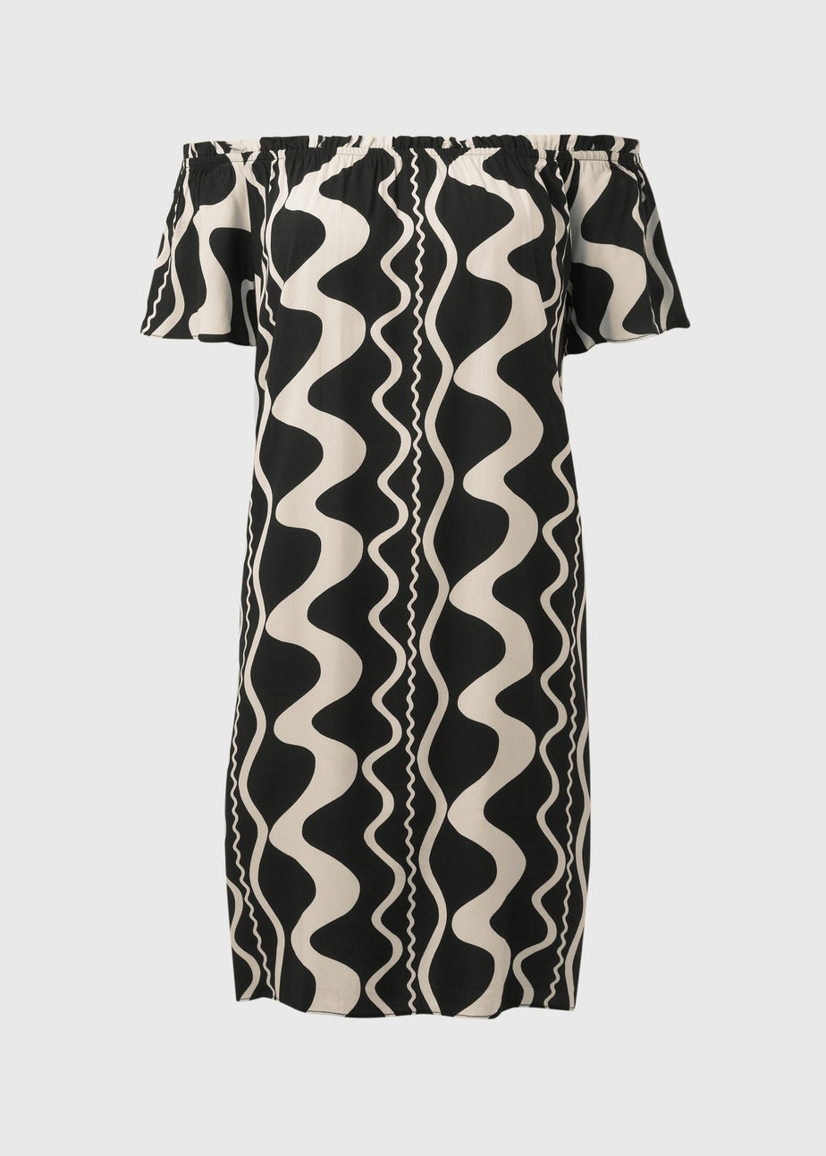 Black Mono Swirl Barbot Viscose Mini Dress
