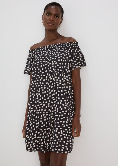 Black Mono Bardot Viscose Mini Dress