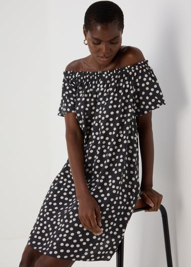 Black Mono Bardot Viscose Mini Dress