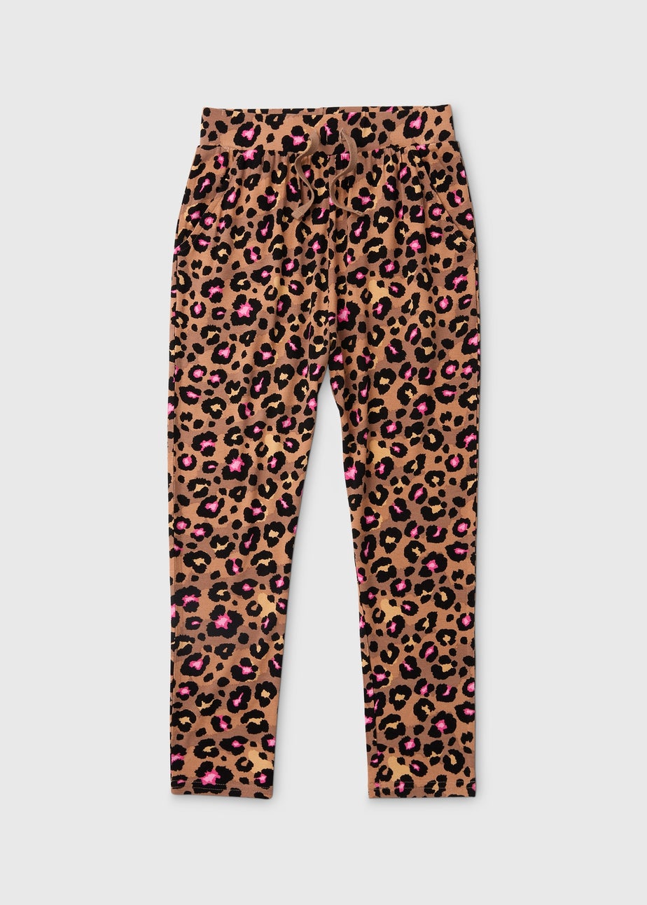 Girls Brown Aztec Leopard Print Trousers (7-13yrs)