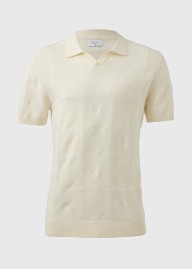 Ecru Notch Texture Knitted Polo Shirt
