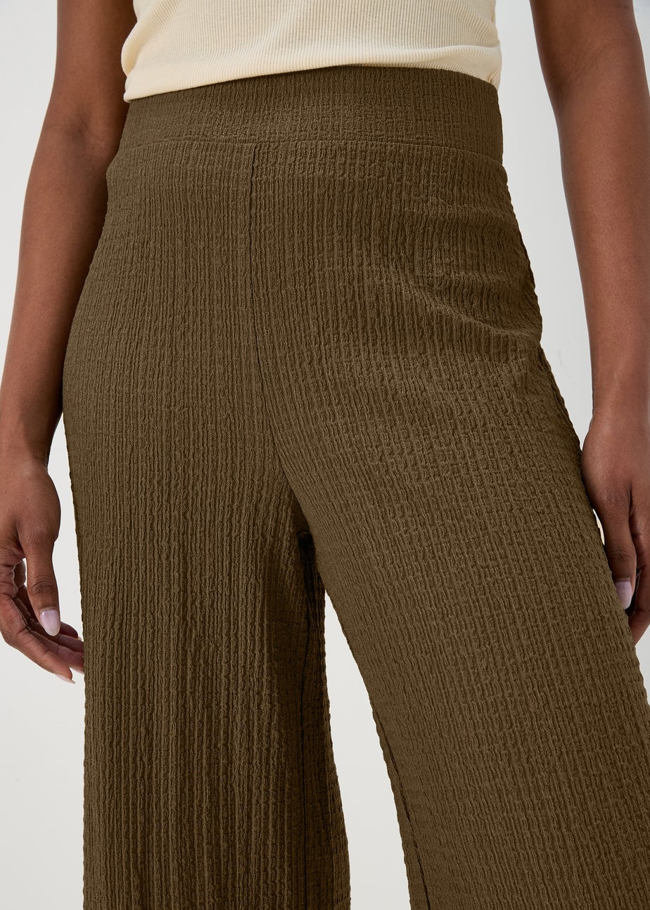 Khaki Textured Cropped Trousers