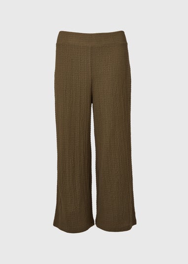Khaki Textured Cropped Trousers