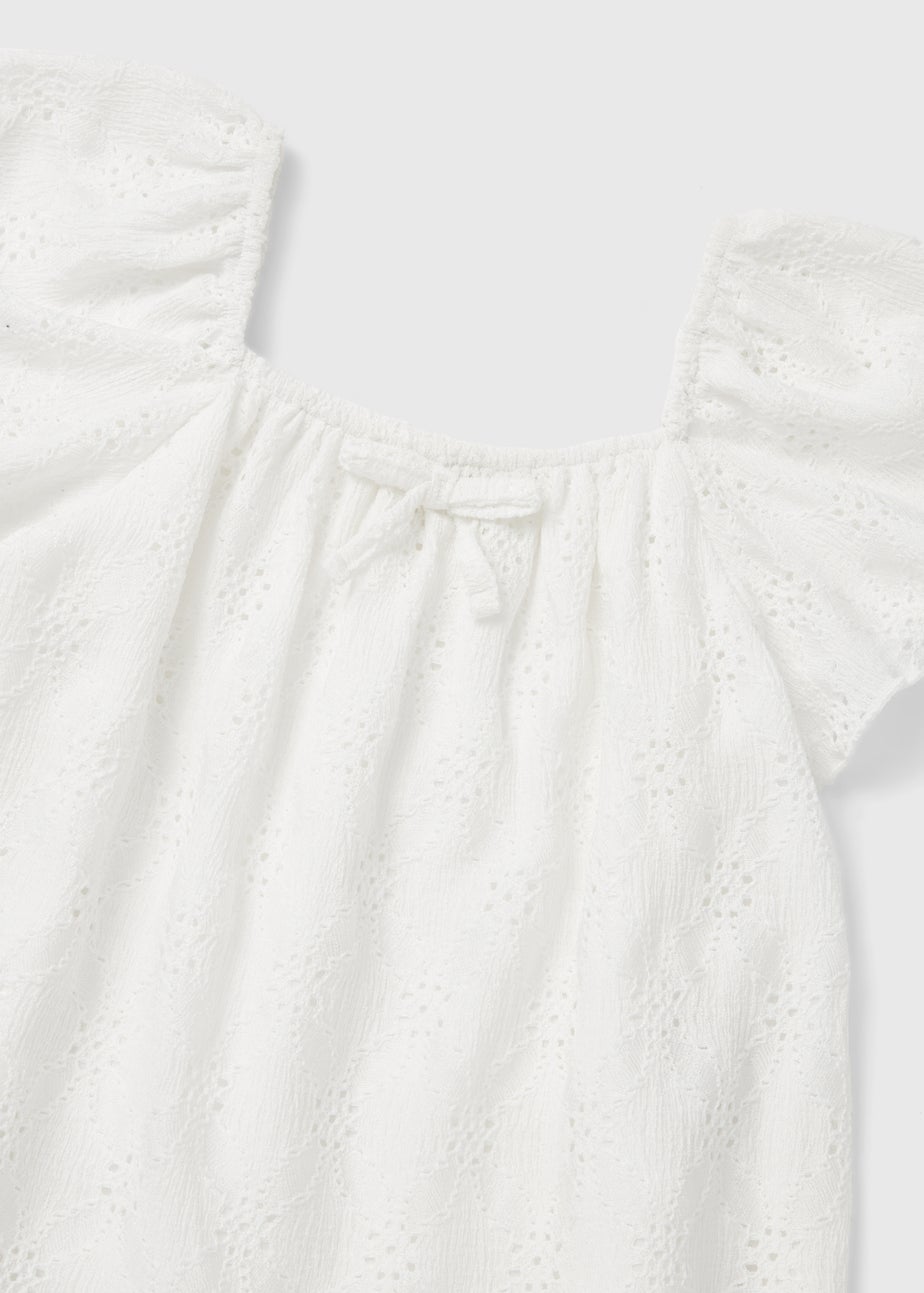 Girls White Broderie Frill Blouse (1-7yrs)