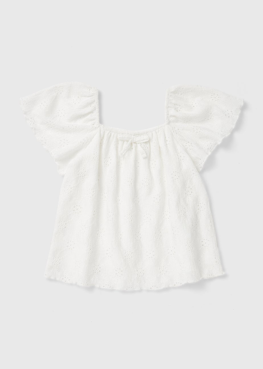 Girls White Broderie Frill Blouse (1-7yrs)