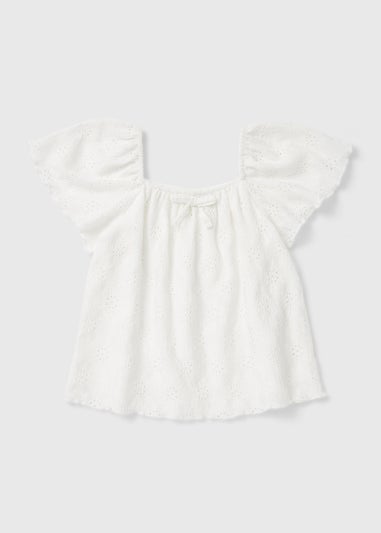 Girls White Broderie Frill Blouse (1-7yrs)