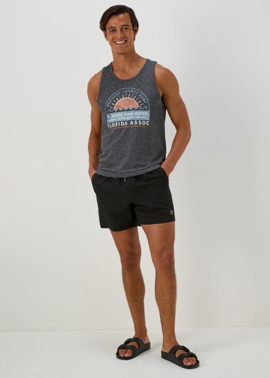 Black Embroidered Swim Shorts