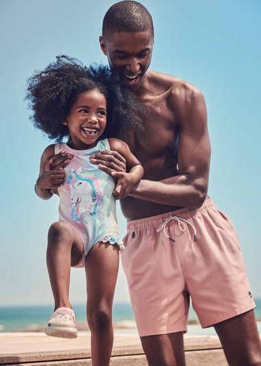 Pink Embroidered Swim Shorts