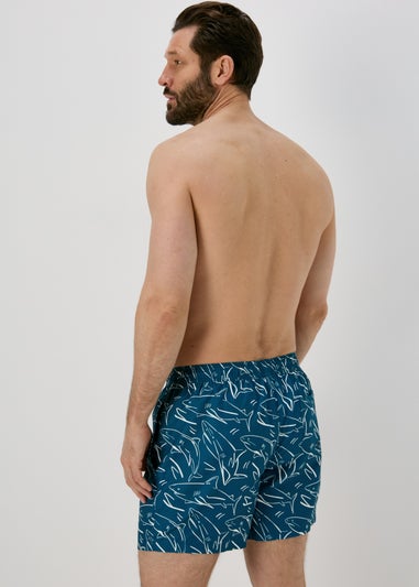 Navy Shark Print Swim Shorts