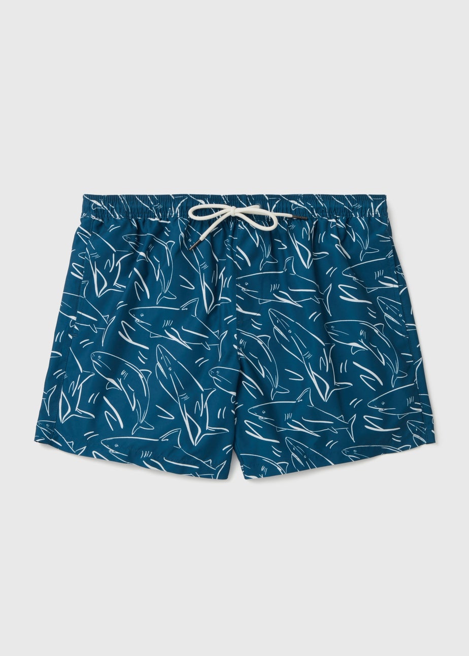 Navy Shark Print Swim Shorts