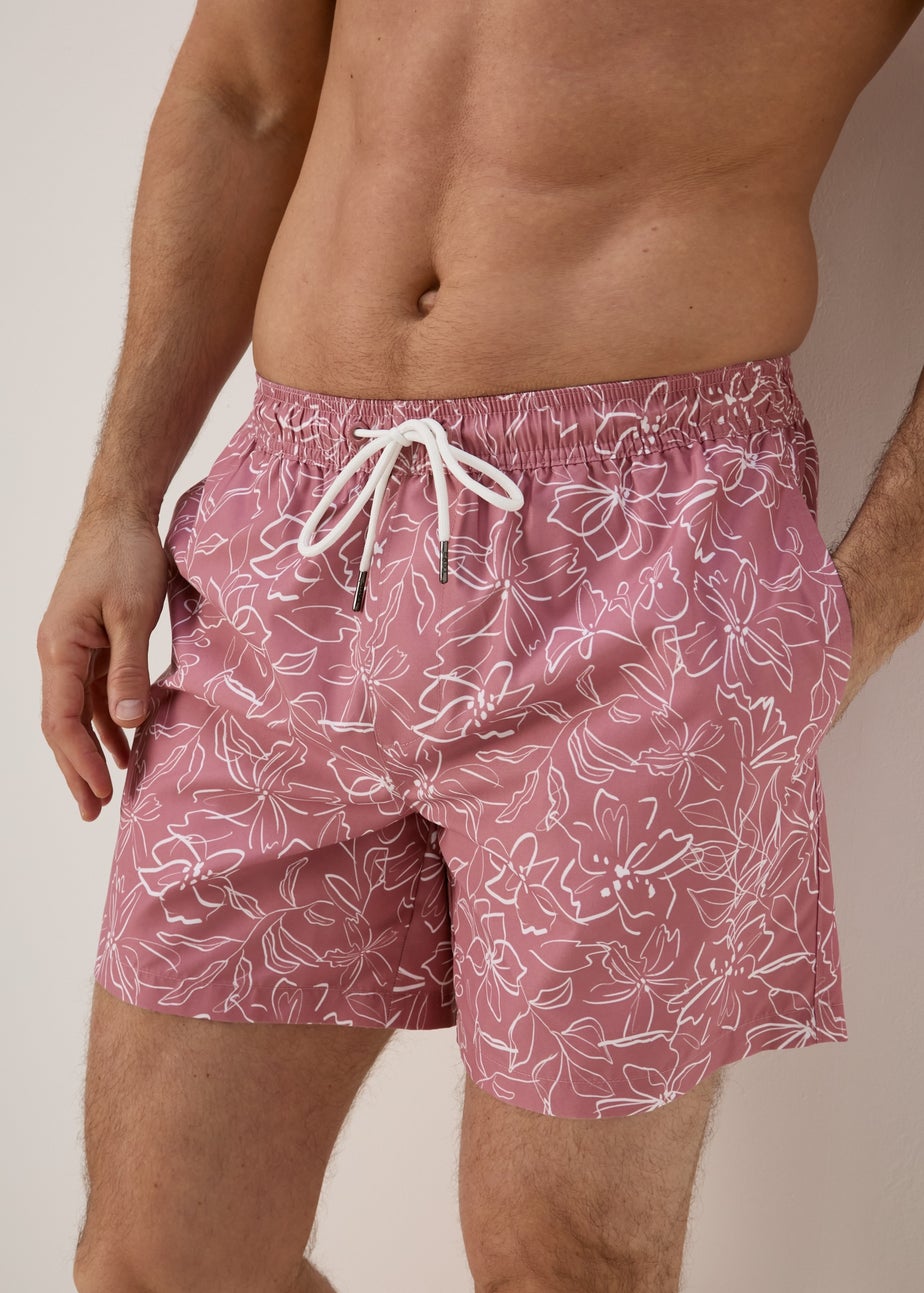 Pink Floral Print Swim Shorts