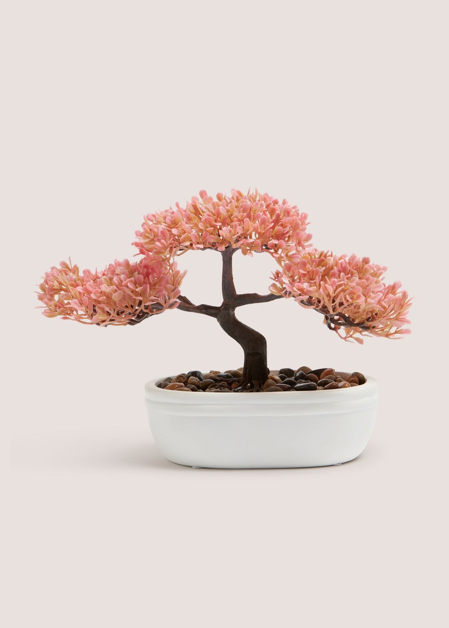 Pink Faux Bonsai Tree In White Pot (50cm x 52cm x 25cm)