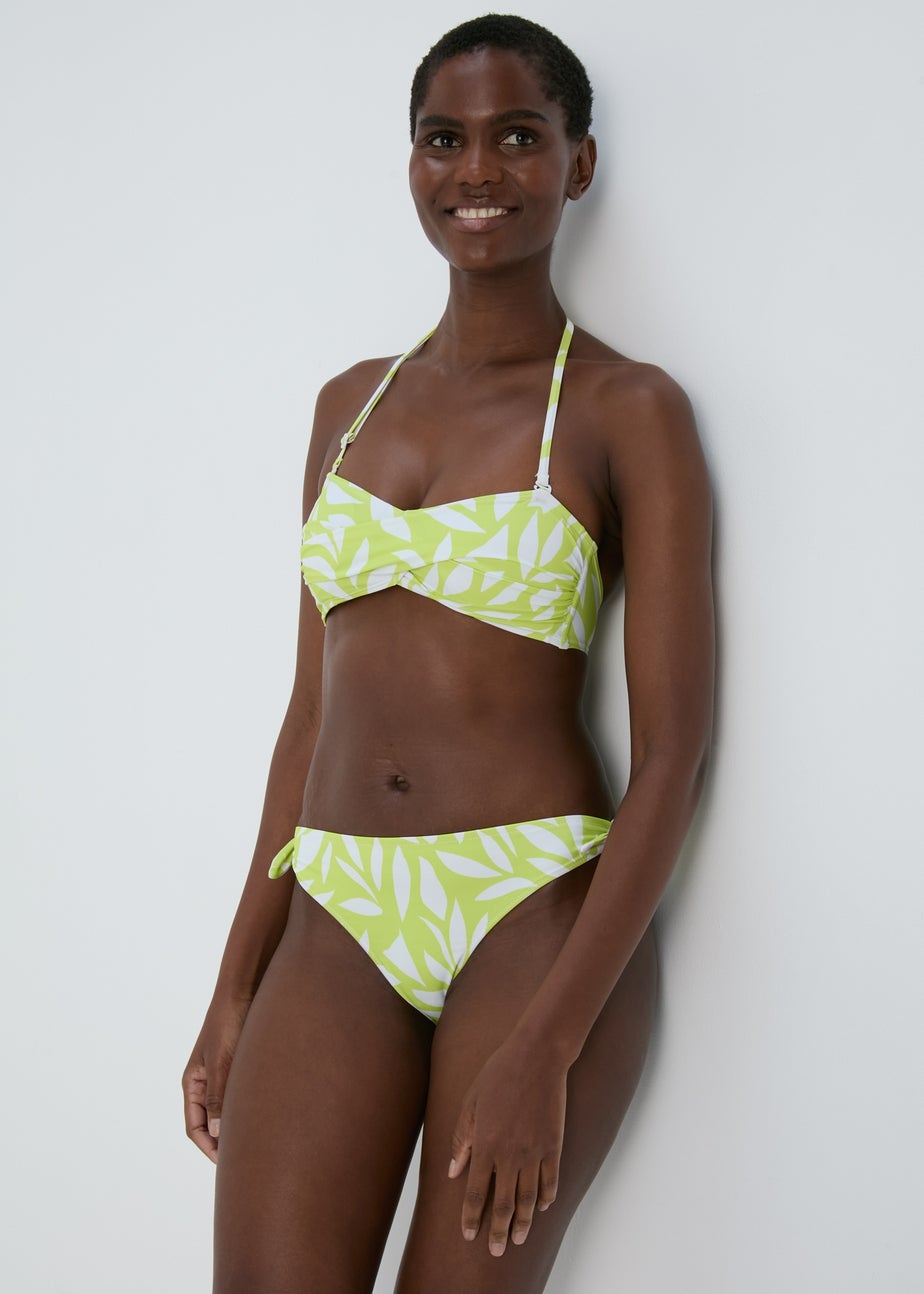 Lime Palm Print Twist Bikini Bottoms