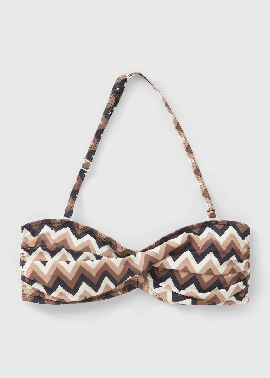 Mocha Chevron Twist Bikini Top
