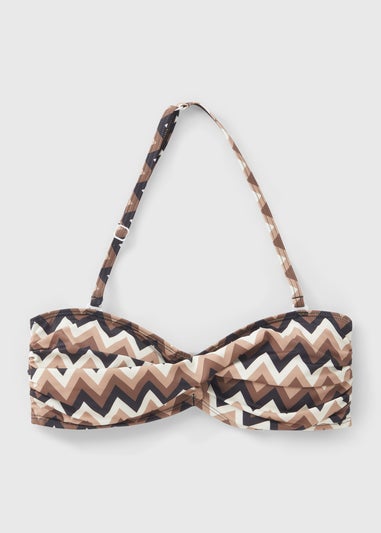 Mocha Chevron Twist Bikini Top