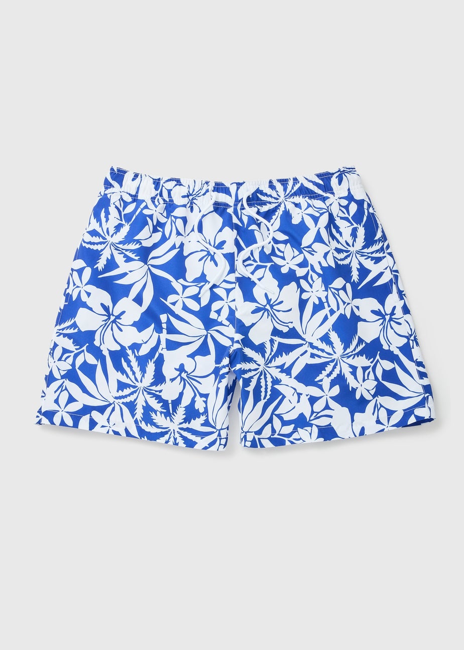 Blue Floral Print Swim Shorts