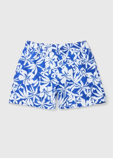 Blue Floral Print Swim Shorts