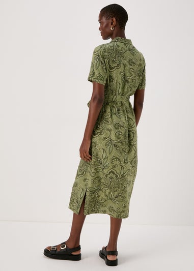 Green Floral Viscose Shirt Dress