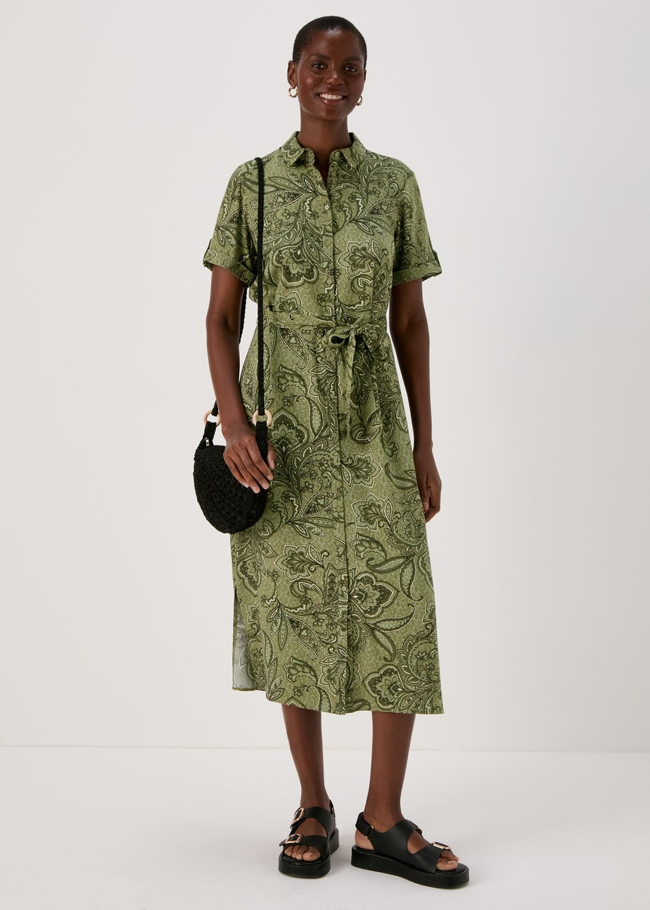 Green Floral Viscose Shirt Dress