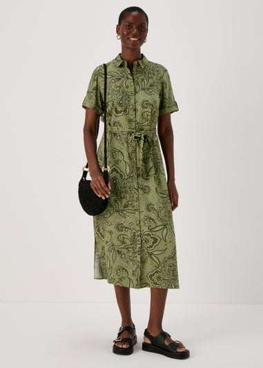 Green Floral Viscose Shirt Dress