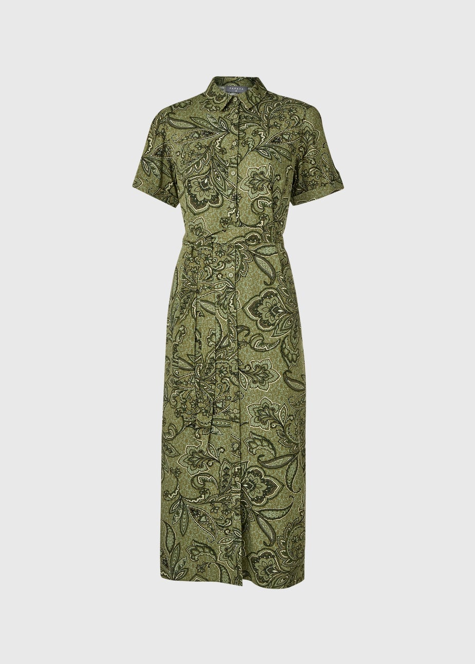 Green Floral Viscose Shirt Dress