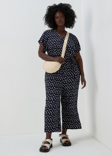Navy Plisse Spot Jumpsuit