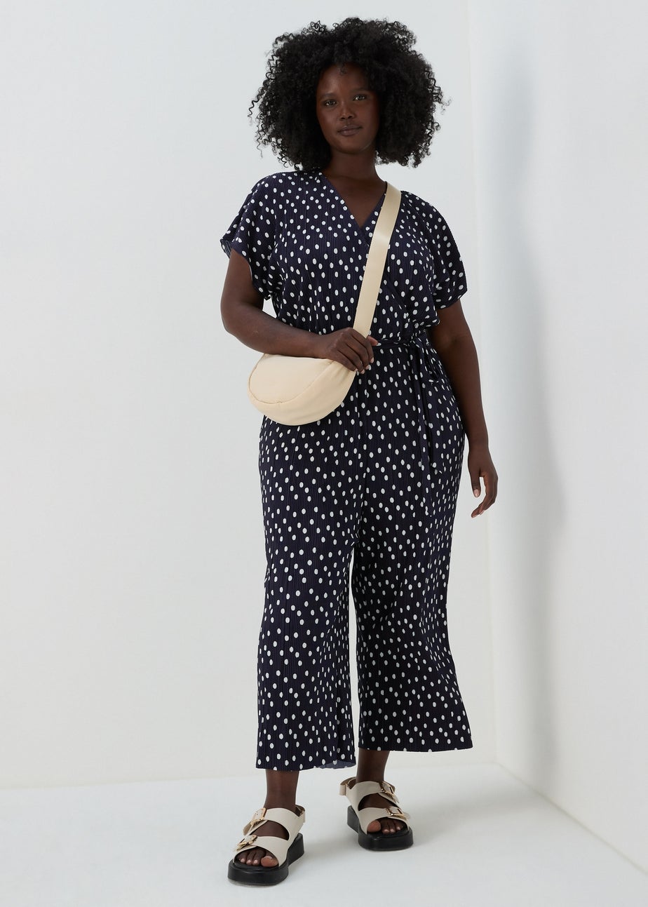 Navy Plisse Spot Jumpsuit