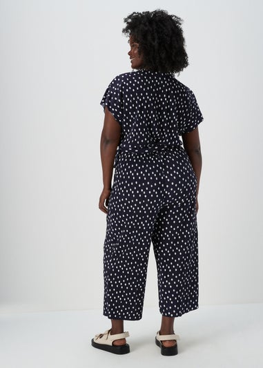 Navy Plisse Spot Jumpsuit
