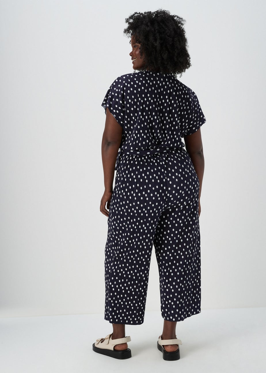 Navy Plisse Spot Jumpsuit