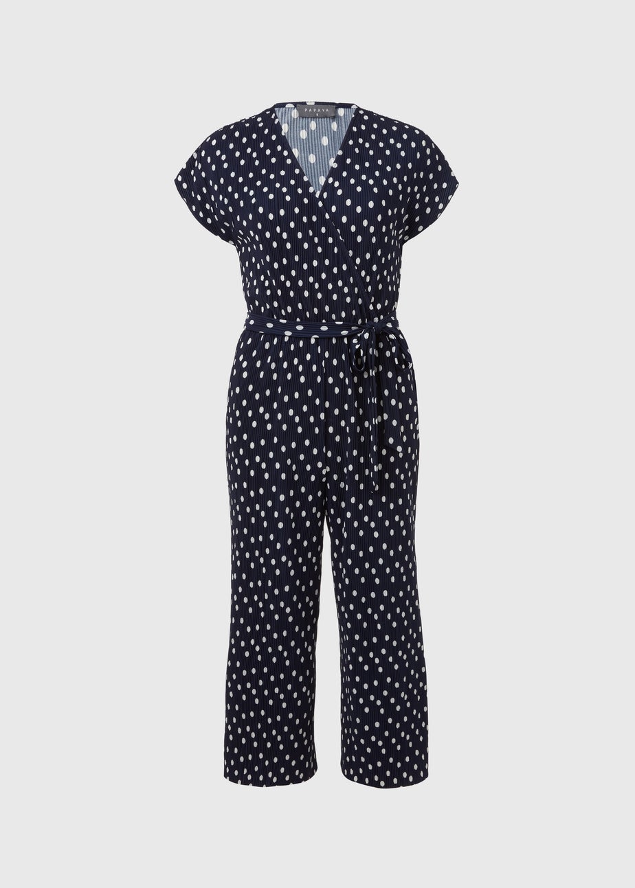 Navy Plisse Spot Jumpsuit