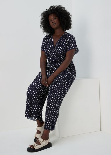 Navy Plisse Spot Jumpsuit