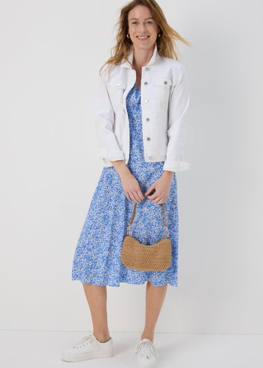 Blue Floral Viscose Midi Tea Dress