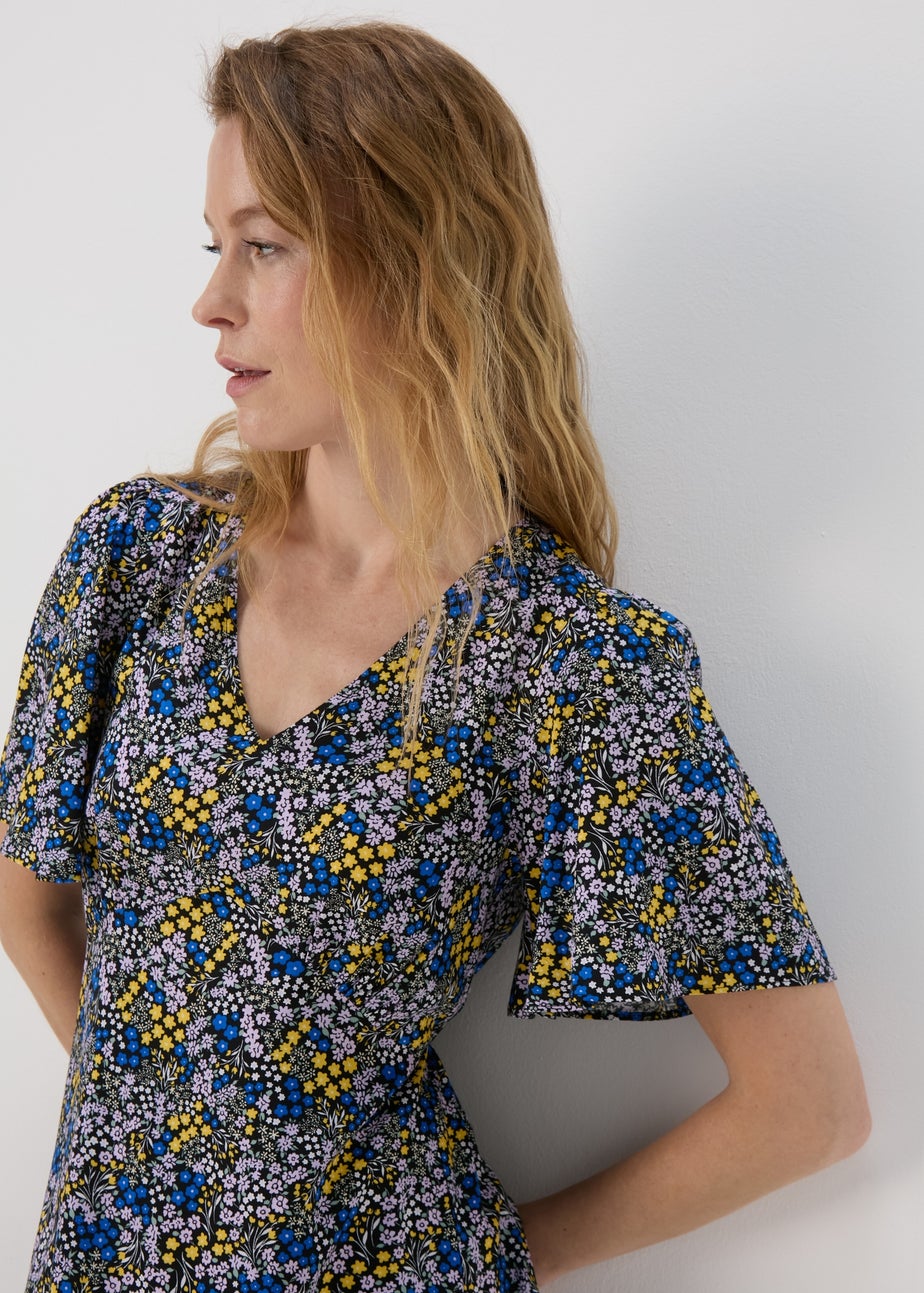 Multicolour Ditsy Viscose Midi Dress